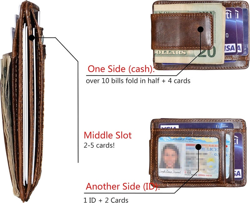 HOPSOOKEN Money Clip RFID Front Pocket Wallet Men Leather Slim Minimalist Wallet - Image 2